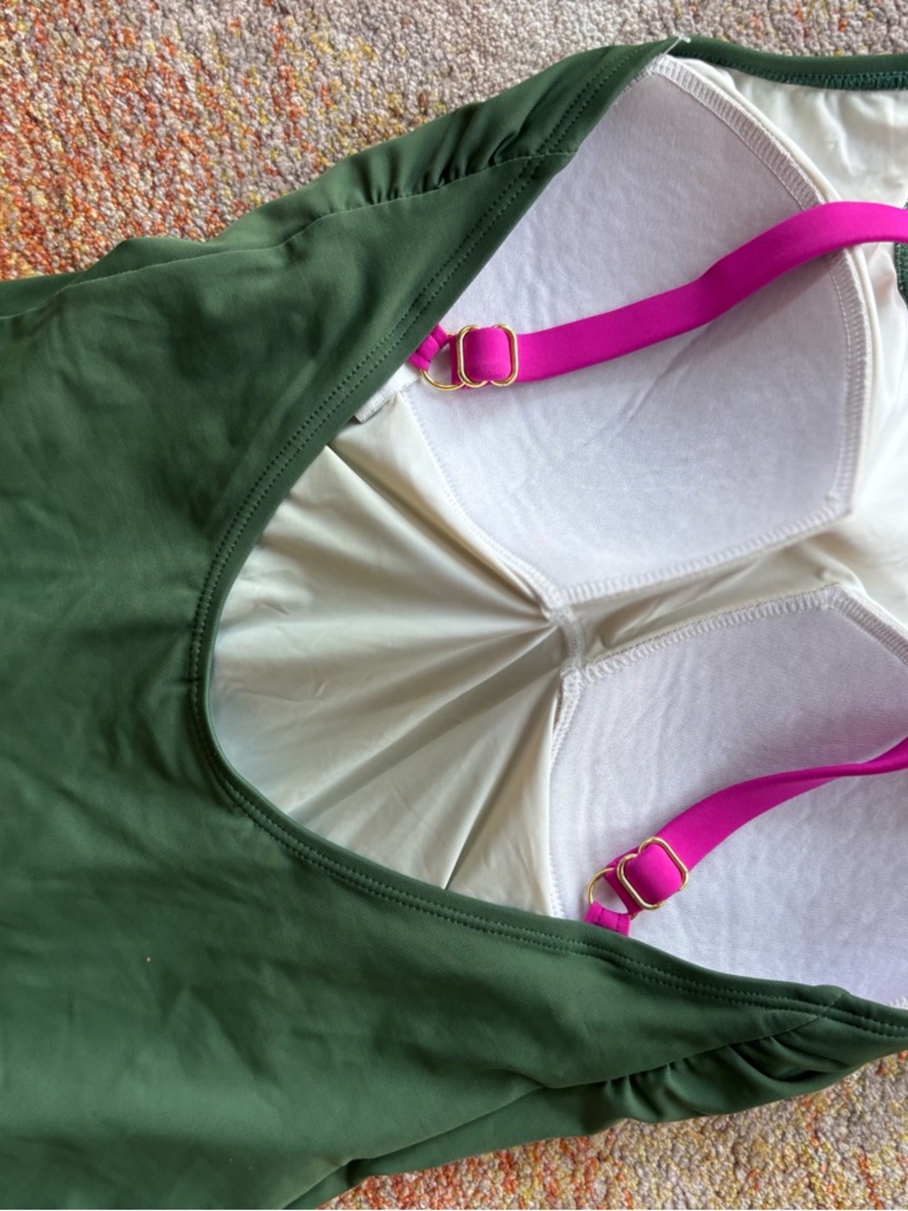 Desigual Green One-Piece Swimsuit with Pink Straps. Size 6 - Picture 5 of 8